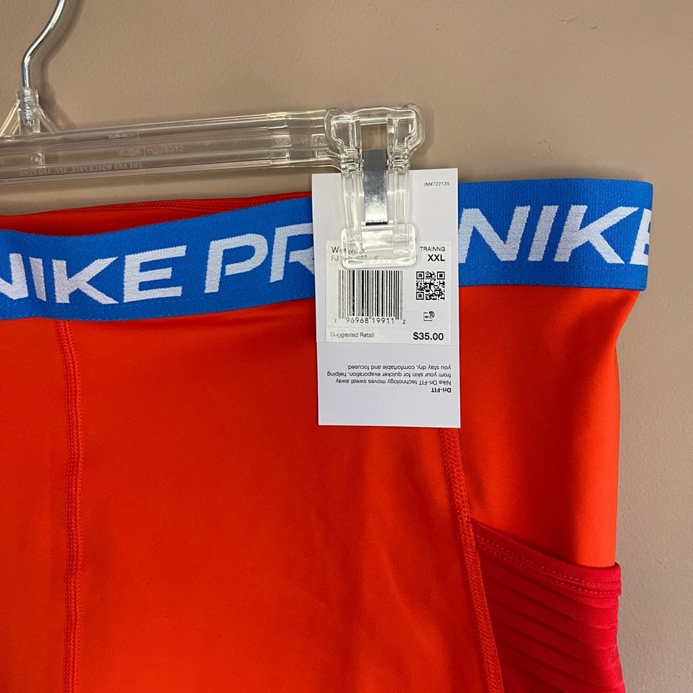 NWT! NIKE PRO SHORTS, XXL, DRI-FIT, 3", Orange / Blue Spandex - Picture 2 of 7